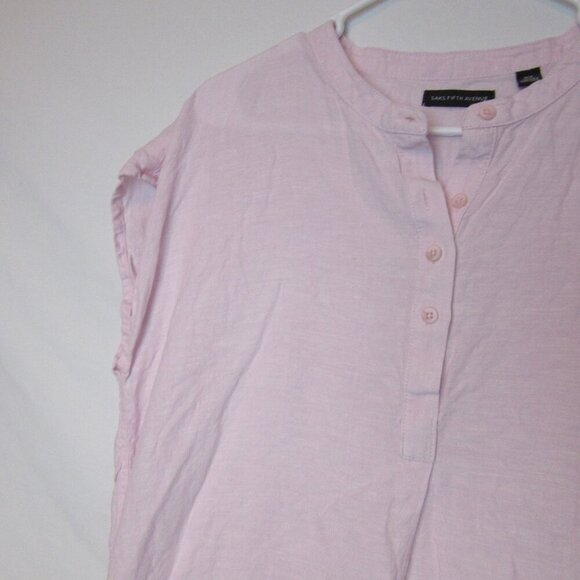 Saks Fifth Avenue Linen Shift Dress Medium Light Pink Sleeveless Buttons - Picture 2 of 5